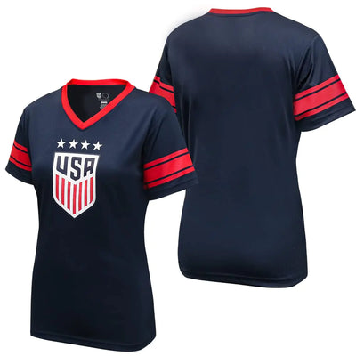 Icon Sports Official Licensed U.S. Soccer 4 Star USWNT Players Womans Game Day Shirts Football Tee Top | Football Navy X-Large