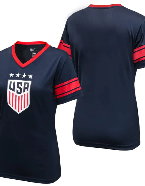 Load image into Gallery viewer, Icon Sports Official Licensed U.S. Soccer 4 Star USWNT Players Womans Game Day Shirts Football Tee Top | Football Navy X-Large
