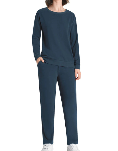 Load image into Gallery viewer, Weintee Womens Petite Sweatsuits 2 Piece Set Sweatpants and Sweatshirt Jogging Suits L Navy
