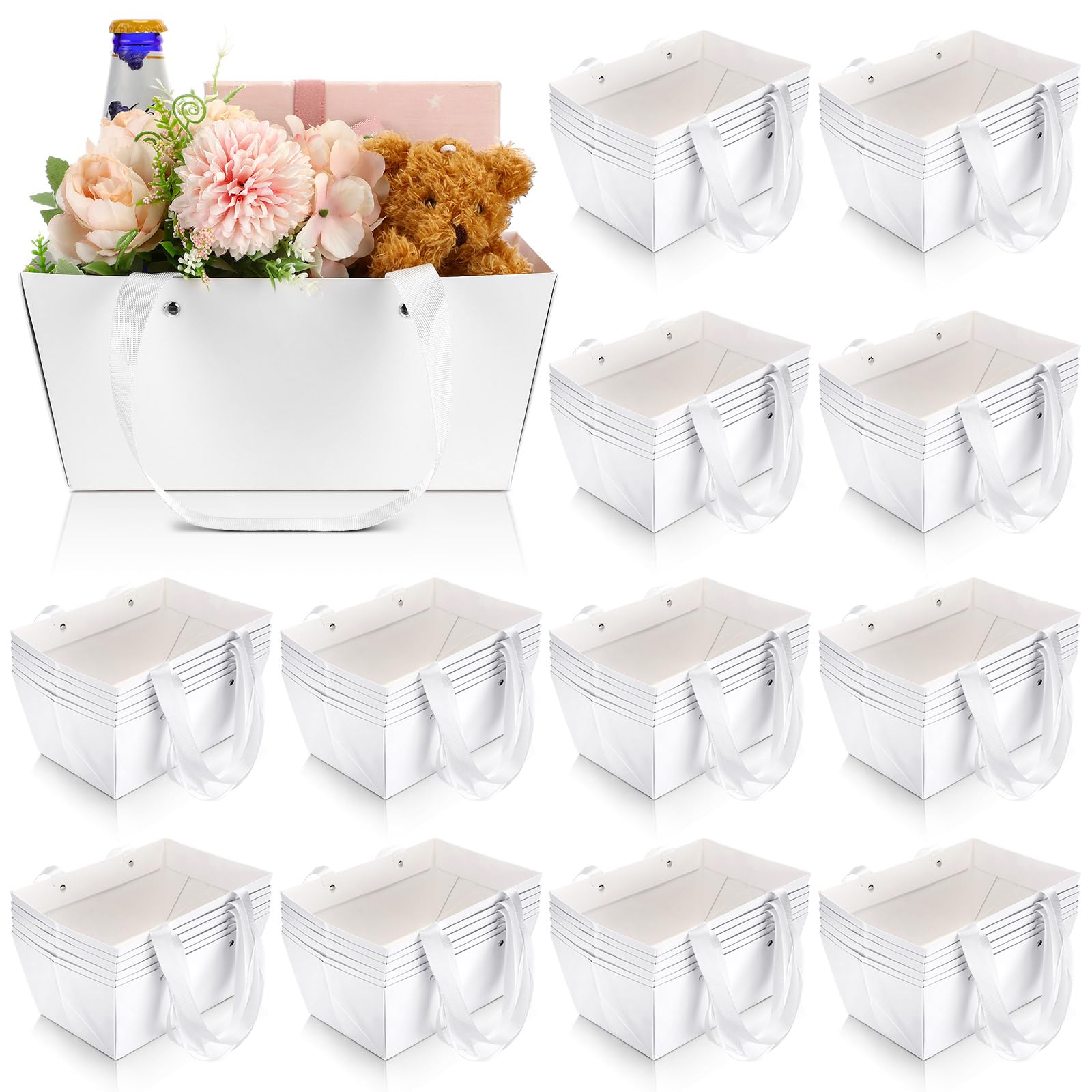 Glenmal 72 cestas de regalo vacías de papel kraft con asas de 9.8 x 6.5 x 4.3 pulgadas, cestas de regalo vacías para rellenar, para paquetes de regalo, envoltura, bodas, fiestas, Navidad, San Valentín (blanco)