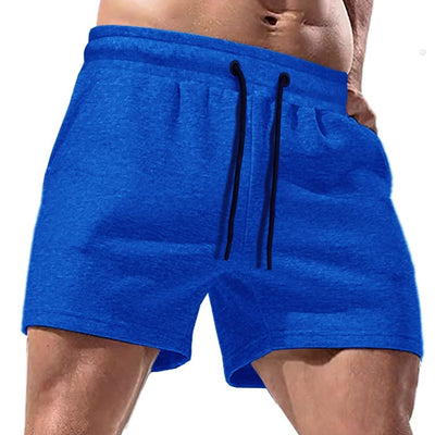Lehmanlin Mens Cotton Running Shorts with Pockets 5 Inch Workout Bodybuilding Training Shorts(Blue-XL)