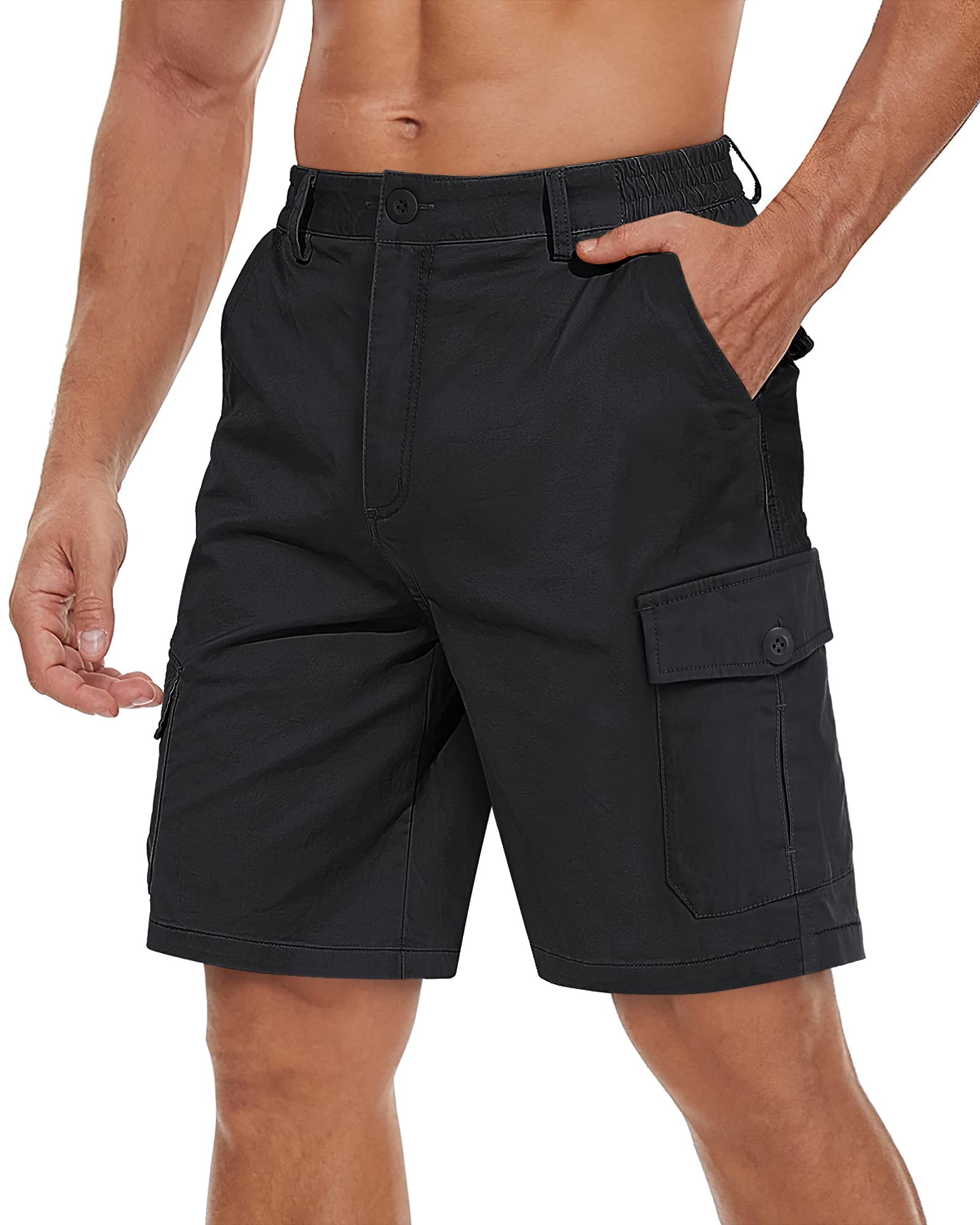 TACVASEN Mens Cargo Shorts Casual Work Shorts Golf Cotton Shorts Fishing Shorts Quick-Dry Shorts Tactical Short Hiking Shorts Black