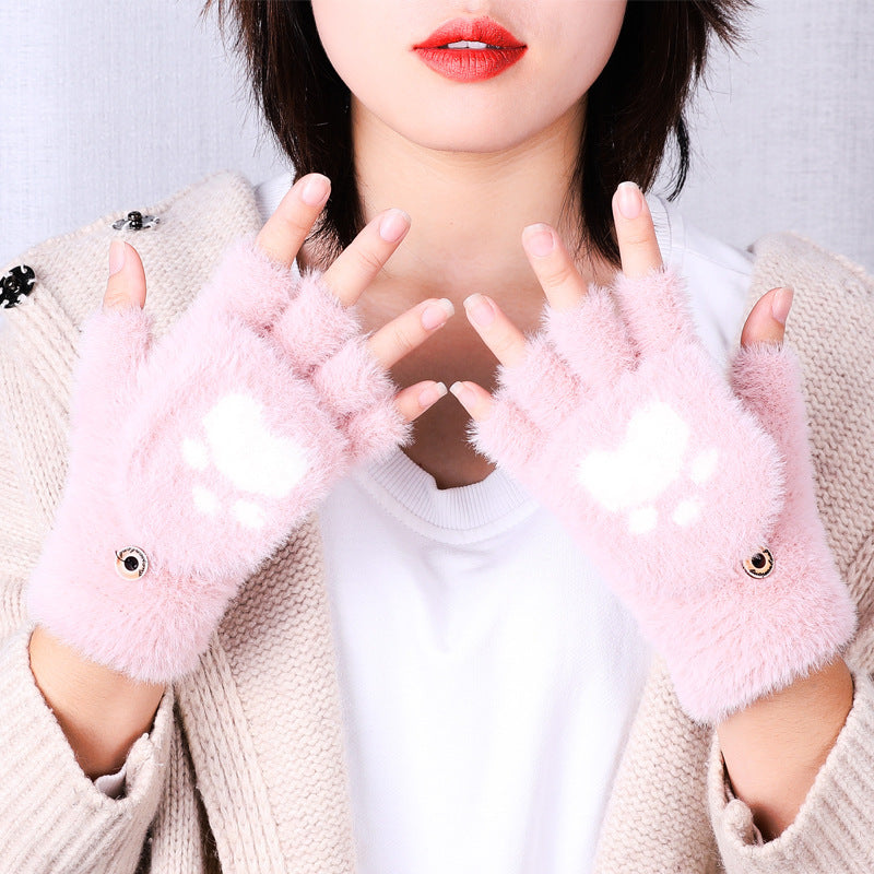 Gants d'hiver tricotés patte de chat