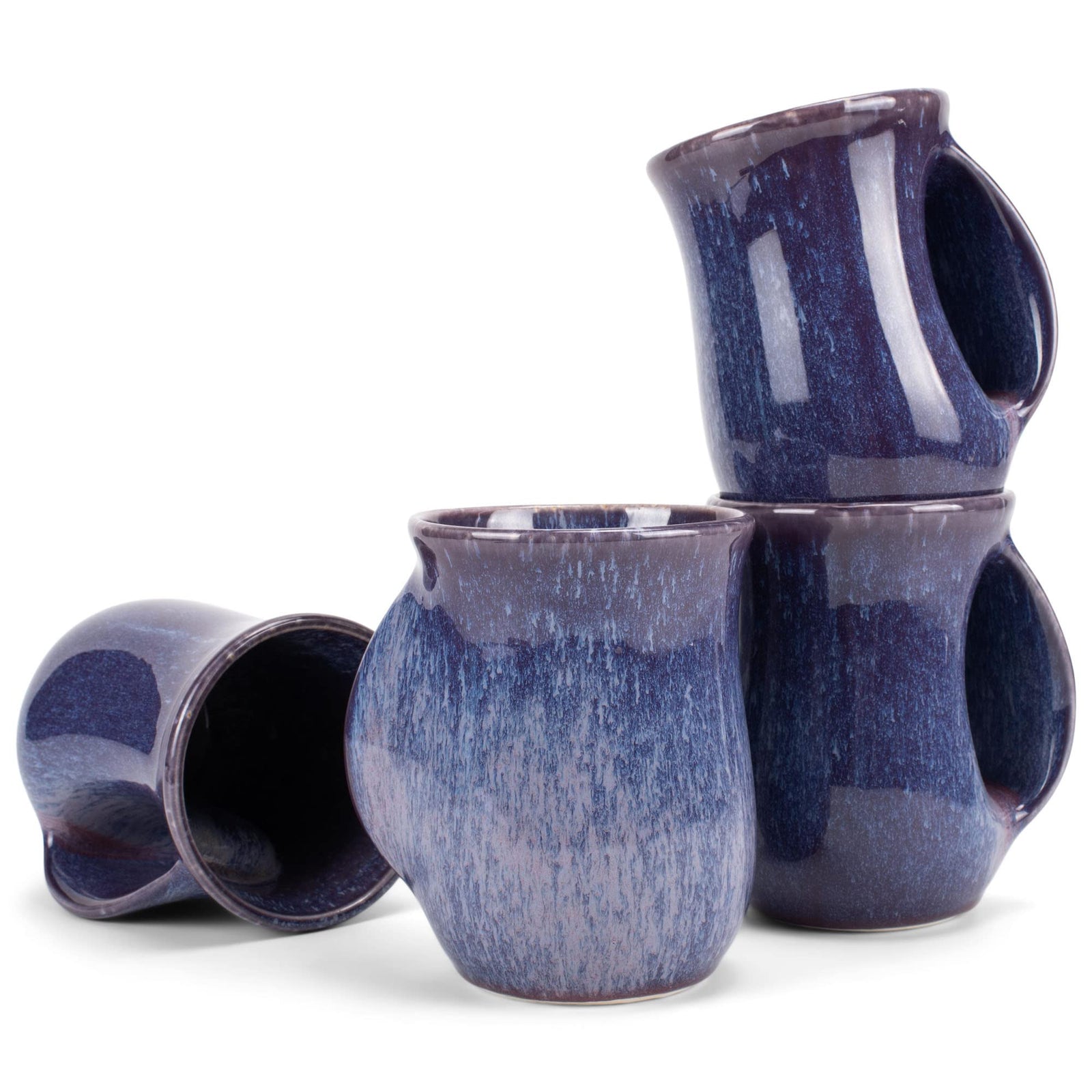 Elanze Designs Juego de 4 tazas de cerámica calentadoras de manos de 414 ml con esmalte reactivo, color morado medianoche