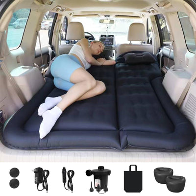 ISWEES Car Bed SUV Air Mattress Car Air Mattress with Home Power Adapter Electric Air Pump 2 Inflatable Pillows and 2 Footrests for Back Seat Trunk Sleeping -Thickened Camping Air Mattress Black