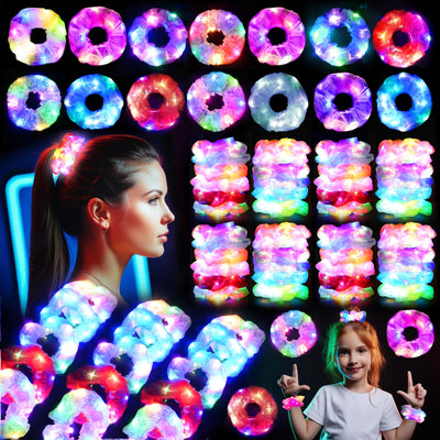 SHQDD 18 chouchous LED lumineux pour filles, accessoires de rave pour femmes, brillent dans le noir, fournitures de fête lumineuses, décorations de Noël pour fête néon lumineuse, Nouvel An, carnaval