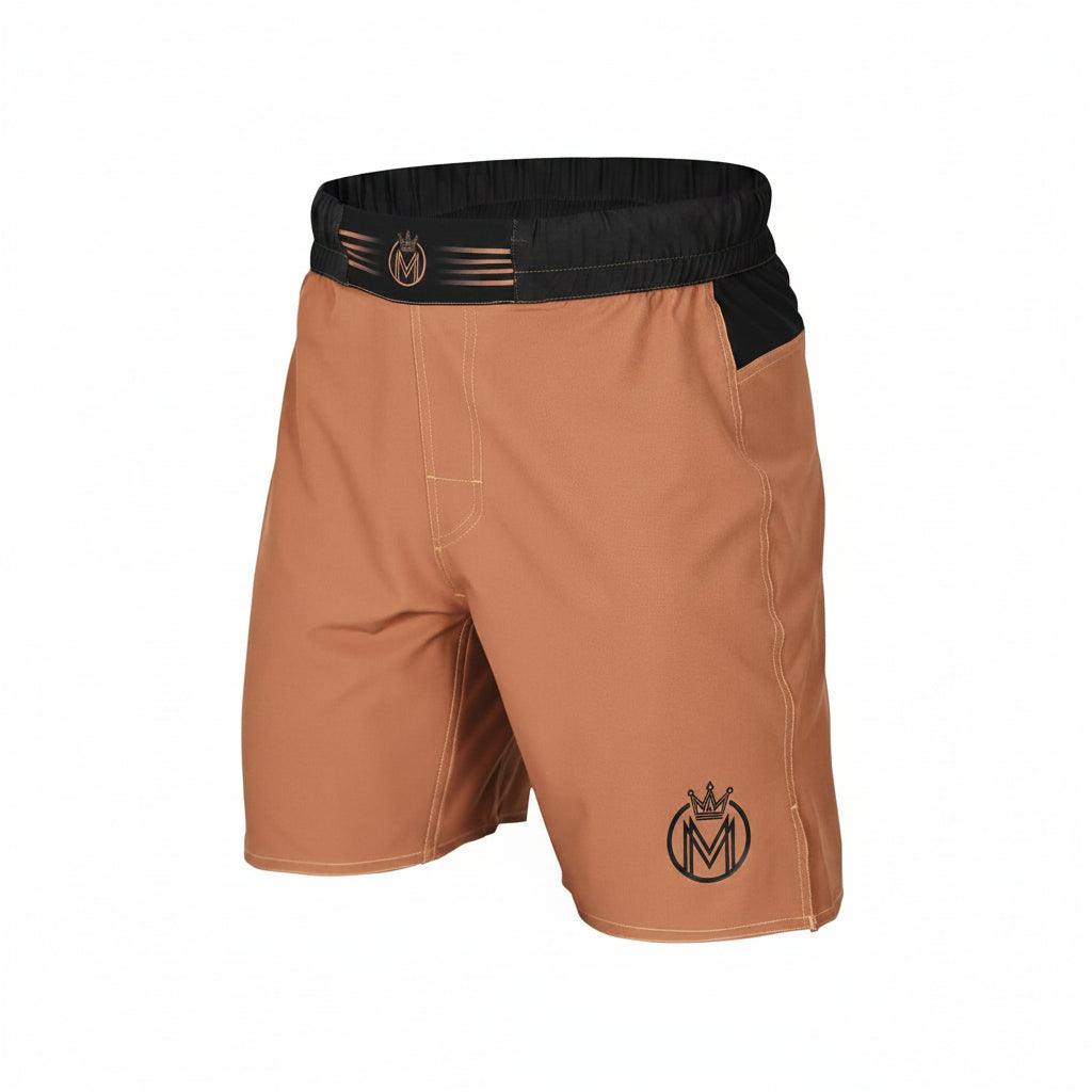 MoneyFyte MMA Shorts & BJJ Shorts Men UFC Grappling Fight Shorts for Boxing Kickboxing Muay Thai 7" Cross Training Workout Brown