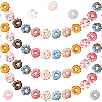 Pancarta de Fiesta Temática de Donas 4 Piezas Pancarta de Donas Guirnalda de Donas Decoraciones de Fiesta de Donas para Fiesta de Cumpleaños Temática de Donas Navidad Año Nuevo Baby Shower Recuerdos de Fiesta (Estilo Lindo)