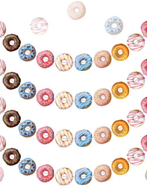 Load image into Gallery viewer, Donut Theme Party Banner 4 Pieces Donut Banner Donut Garland Donut Party Decorations for Donut Theme Birthday Party Christmas New Year Baby Shower Party Favors(Cute Style)
