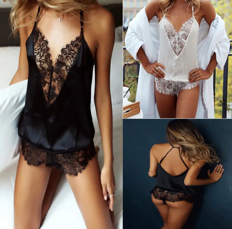 Body short sexy en dentelle à col en V Passion Lingerie