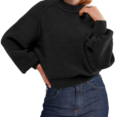 SuperPrity Sweaters for Women Fall 2024 Mock Neck Long Sleeve Knit Oversized Cropped Pullover Sweaters Top Trendy Outfits-SBlack