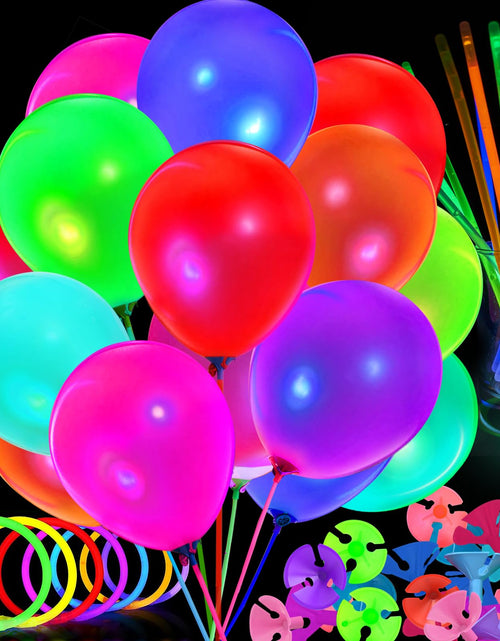 Load image into Gallery viewer, 50 PCS UV Neon Balloons &amp; 50 PCS Glow Sticks &amp; 50 PCS Balloon Stick Holders for Glow in the Dark Birthday Decoration Wedding Glow Party Supplies Black Light Reactive Fluorescent Balloons (150)
