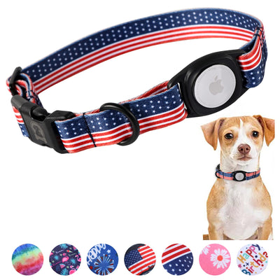 MR.CHUBBYFACE Airtag Dog Collar Summer 4th of July Dog Collar with Apple Airtag Holder for Small Medium Large Boy Girl Dogs