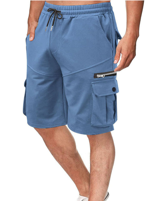 Load image into Gallery viewer, generic When Is Mens Cargo Shorts 2024 Mens Shorts Elastic Waist Teen Boy Cotton Twill Shorts Workout Runnning Shorts below Knee Relaxed Fit pantalones cortos para hombres Medium A#28 Blue
