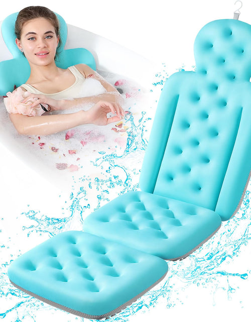 Charger l'image dans la visionneuse de galerie, Luxury Bath Cushion Full Body Bathtub Pillow with 160 Suction Cups Bath Mat for Head and Neck Support with Laundry Bag (Blue 51.2" x 16.2")
