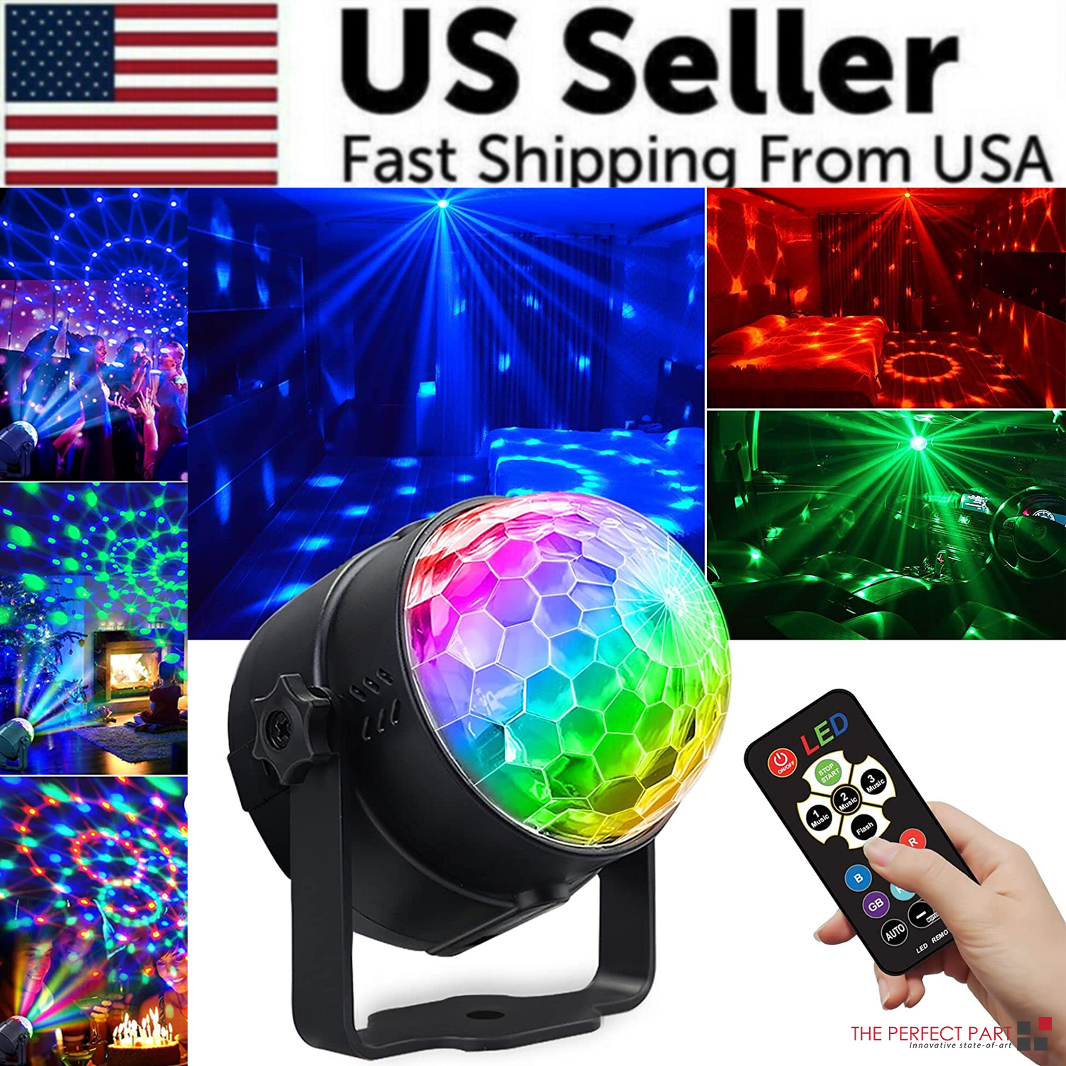 Luces de discoteca, estroboscópicas, LED, bola de DJ, bombilla activada por sonido, lámpara de decoración para baile
