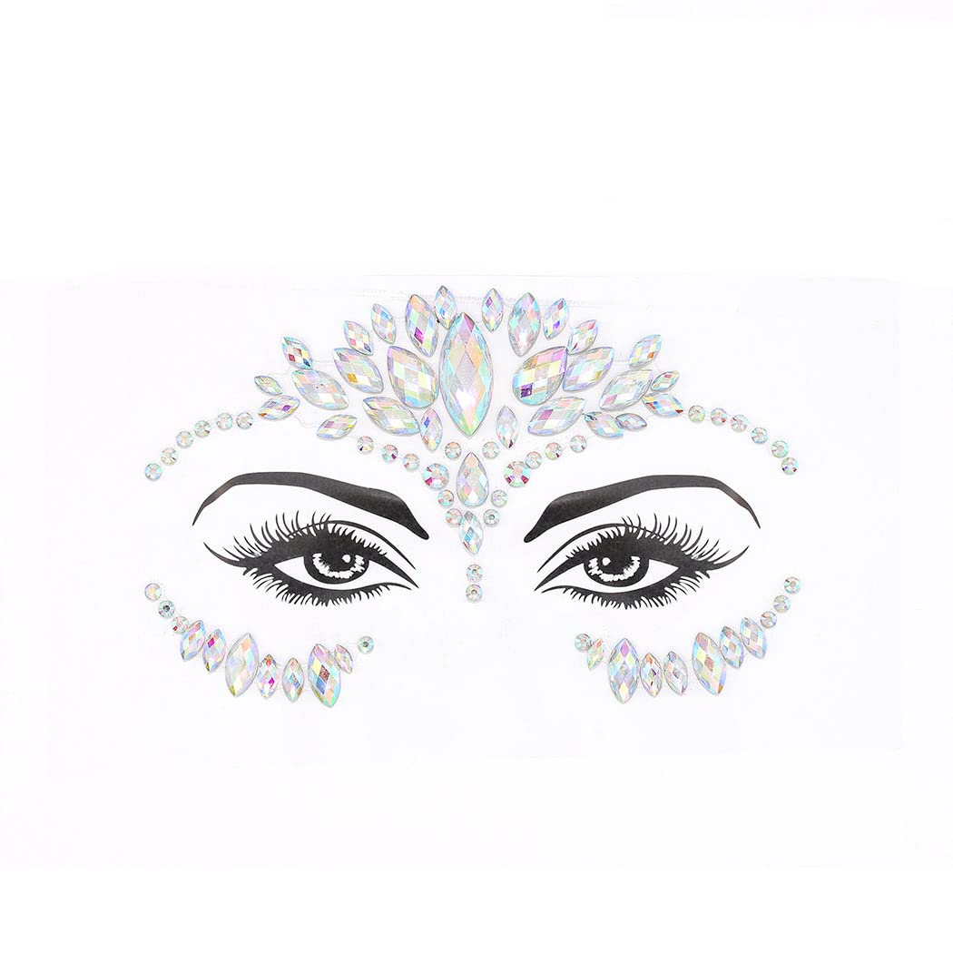 Wosois Crystal Face Stickers Estrellas Sirena Gemas Pegatina Brillante de Diamantes de Imitación Temporal Accesorios para Fiesta Rave para Mujeres y Niñas (D)