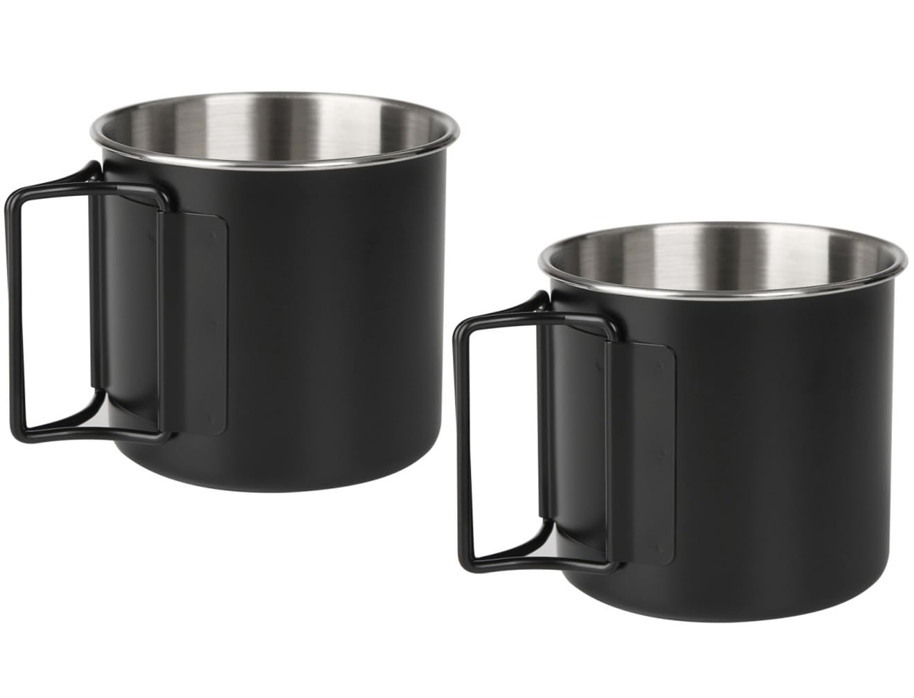 Wsaikis Tazas de camping con asas plegables Juego de 2 tazas de camping Tazas de café de acero inoxidable Tazas de camping portátiles de 12 oz para pícnic al aire libre, senderismo, mochilero (negro)