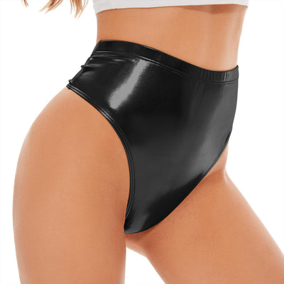 Zando Metallic Black Shorts for Women Faux Black Leather Shorts High Waisted Rave Booty Shorts for Women Shiny Rave Bottoms for Festival Black Metallic Shorts HotPants Black Cheeky Shorts S