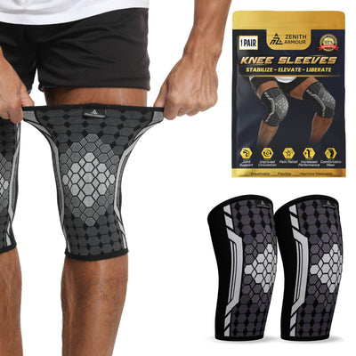 Zenith Armour Knee Sleeve Knee Brace for Men & Women - Pain Relief Meniscus Tear ACL Arthritis Joint Pain Recovery Workout Fitness Sports - 1 Pair Breathable Machine Washable (Large)