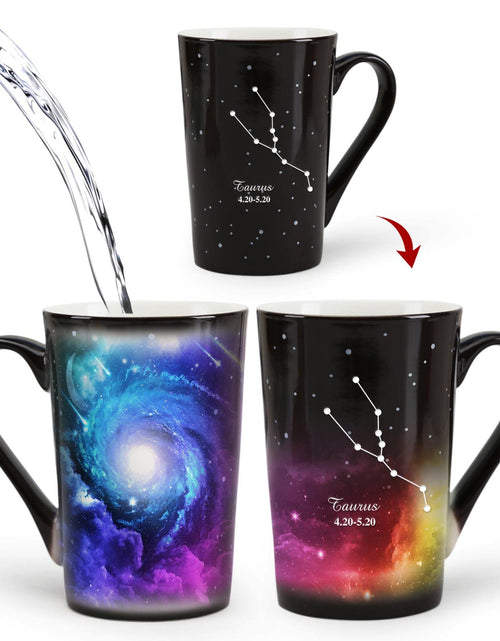 Load image into Gallery viewer, MUGKISS Taurus Heat Changing Constellation Mug 12ozEngraving Horoscope Taurus Coffee MugMoon Star Ceramic Color Changing Cup April May Magic Presents.
