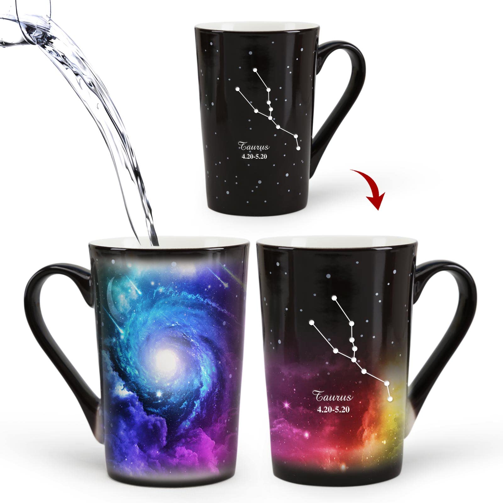MUGKISS Taurus Heat Changing Constellation Mug 12ozEngraving Horoscope Taurus Coffee MugMoon Star Ceramic Color Changing Cup April May Magic Presents.