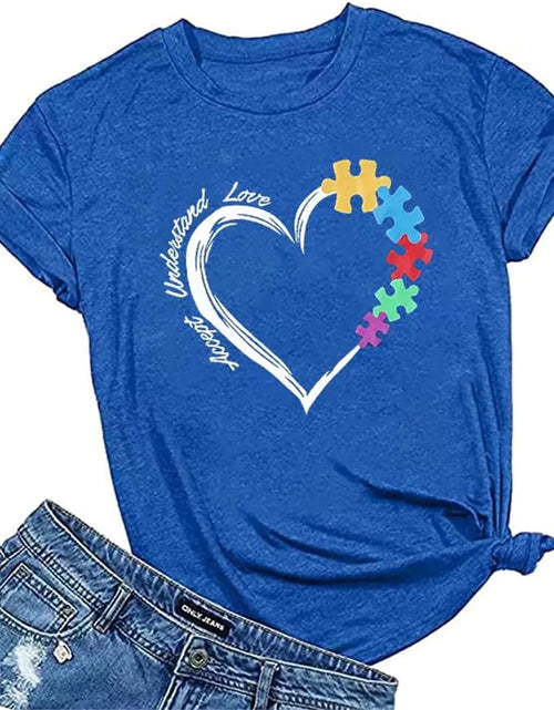 Load image into Gallery viewer, Be Kind Autism Shirt Women Autism Awareness Tee Accept Understand Love T-Shirt Casual Short Sleeve Graphic Tee Tops Blue
