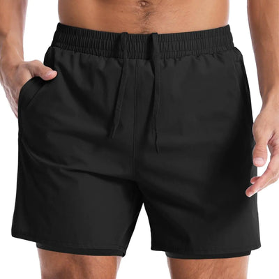 Sazeky Mens Swim Trunks Quick Dry Board Shorts 5 Inch Beach Shorts with Liner & Zipper Pockets Swimwear Bathing Suit Black