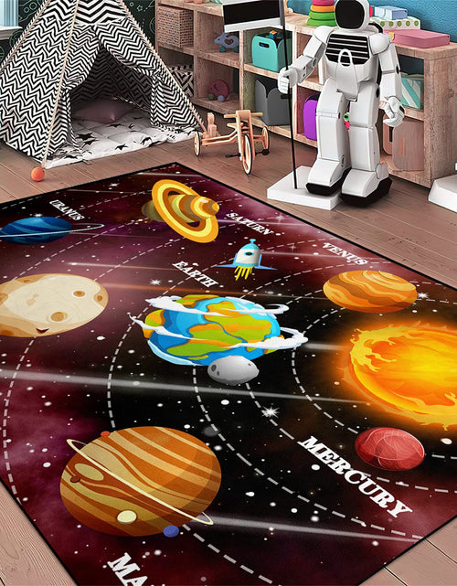 Charger l'image dans la visionneuse de galerie, Space Rugs Educational Learning Black Large Size Solar System Carpet Rugs Kids Rugs for Bedroom Boys Space Area Rug Living Bedroom Dining Room Decor Crystal Polyester Area Rug Door Mats 3×4
