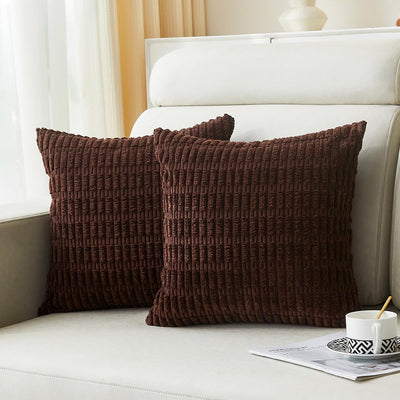 Sunday Praise Lot de 2 housses de coussin décoratives marron foncé 45,7 x 45,7 cm en velours côtelé doux à rayures style bohème pour canapé, lit, ferme, décoration d'intérieur