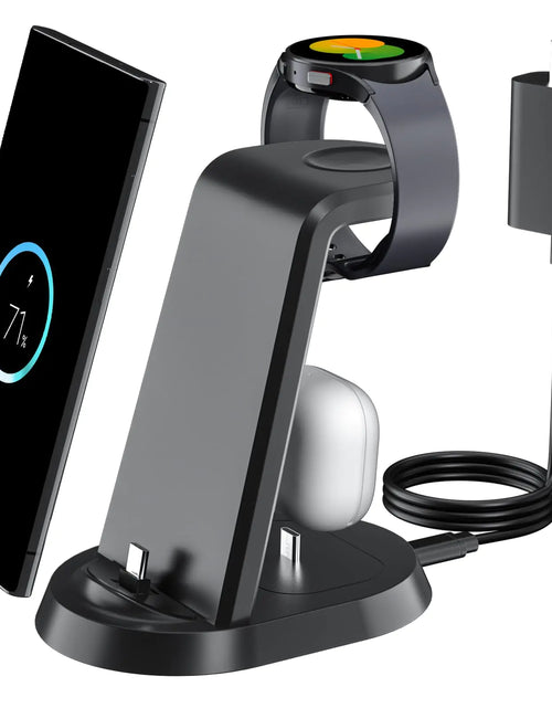Cargar imagen en el visor de la galería, Estación de carga para Samsung 3 en 1, soporte para cargador de teléfono y reloj para Galaxy S23/S22/S21/S20/S10/Note20 10/Z Flip 4/Z Fold, cargador inalámbrico para Galaxy Watch 5 Pro 4 3 Galaxy Buds
