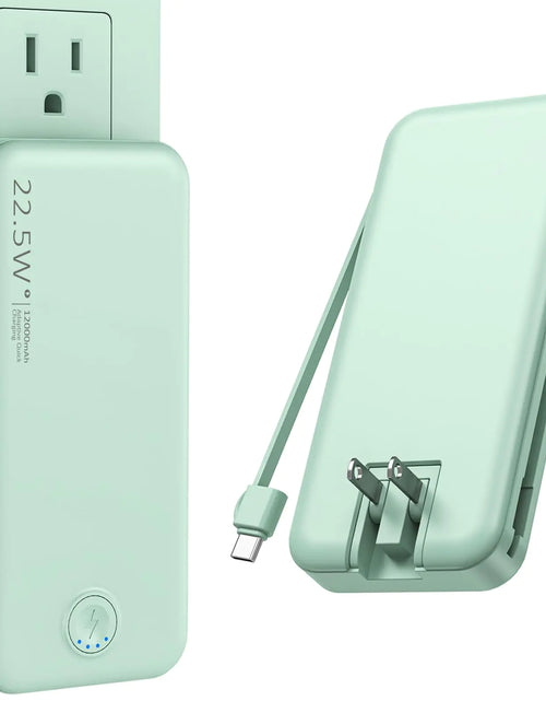Cargar imagen en el visor de la galería, Cargador portátil Nusyddy con cable incorporado y enchufe de pared de CA, Power Bank USB C de 12000 mAh, carga súper rápida de 22,5 W, cargador de teléfono ligero y portátil, batería externa de viaje para iPhone, Samsung y tablets

