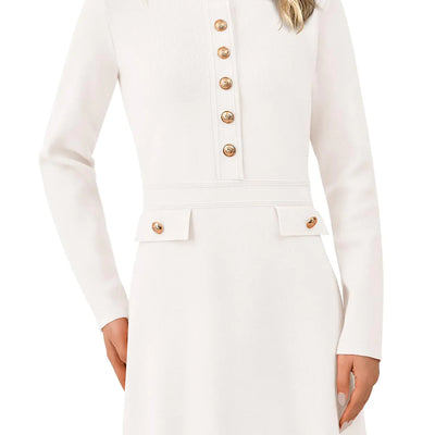 BTFBM Women Fall Dresses 2024 Casual Long Sleeve Bodycon Sweater Dress Decorative Button Formal Mini Dresses(Solid Beige WhiteX-Large)