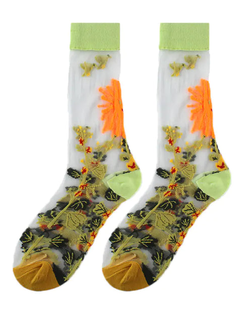 Load image into Gallery viewer, Fashionable Thin Mid Tube Flower Forest Glass Stockings
