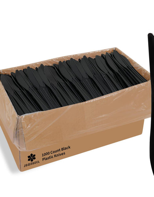 Load image into Gallery viewer, JSQBSECL [1000 Pack] Disposable Plastic Knives-Party Dimensions Bulk Black Disposable Silverware Plastic Cutlery Knife (Knives)
