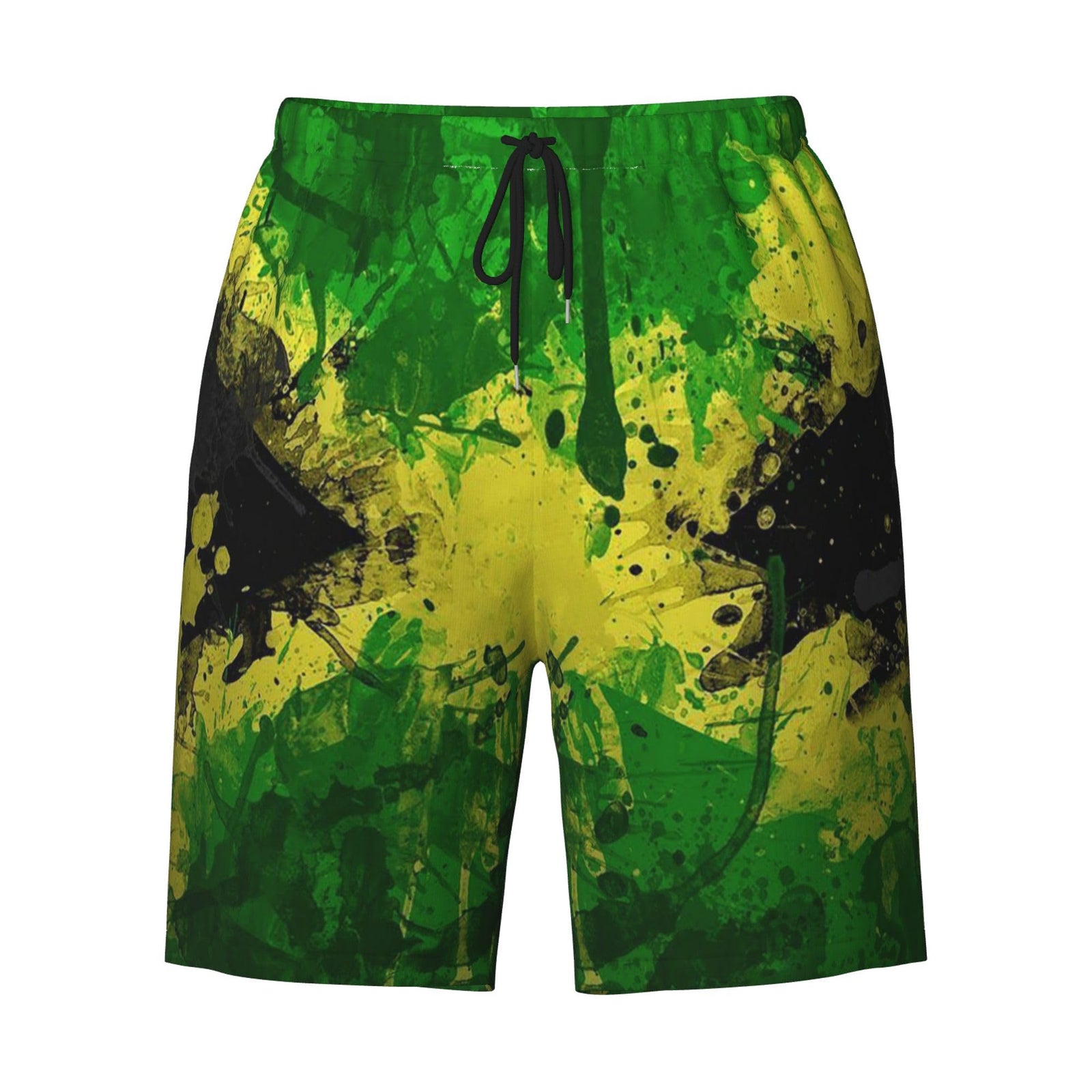 JUHIOPOI Mens Jamaica Swim Trunks Jamaican Flag Trunk Beach Shorts Cool Quick Dry Board Shorts Summer Party Shorts with Pockets Mesh Lining (Watercolour Medium)