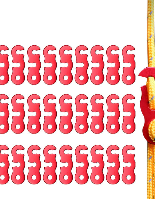 Cargar imagen en el visor de la galería, LUYADIN 30 tensores de vientos de aleación de aluminio, ajustadores de cuerda de vientos para tiendas de campaña, tensores de paracord para accesorios de tiendas de campaña, camping, senderismo (rojo)
