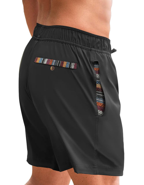 Load image into Gallery viewer, UK loees Mens Casual Shorts 7 Inch Elastic Waist Drawstring Summer Beach Shorts Quick Dry Sports Athletic Golf Shorts with Pockets Black
