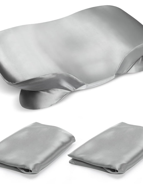 Charger l'image dans la visionneuse de galerie, Lot de 2 taies d'oreiller en satin pour oreiller cervical Zelimun, housse d'oreiller contour lisse et douce pour oreiller de sommeil, housse d'oreiller grise avec fermeture éclair
