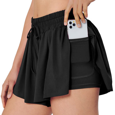 Heathyoga Flowy Shorts for Women 2 in 1 Gym Yoga Butterfly Shorts Flowy Running Shorts Athletic Shorts Workout Shorts Black