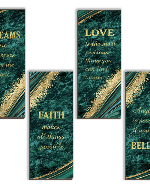 Cargar imagen en el visor de la galería, ONIZHITY 4 Pcs Green Gold Bathroom Decor Green Gold Wall Decor with Dreams Faith Love Believe Wooden Rustic Marble Style Versatile Bathroom Accessories for Bedroom Living Room(Green Gold 10X4)
