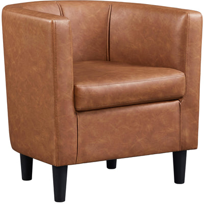 Yaheetech Accent Chair PU Leather Modern and Comfortable Armchairs Upholstered Barrel Sofa Chair for Living Room Bedroom Waiting Room Brown