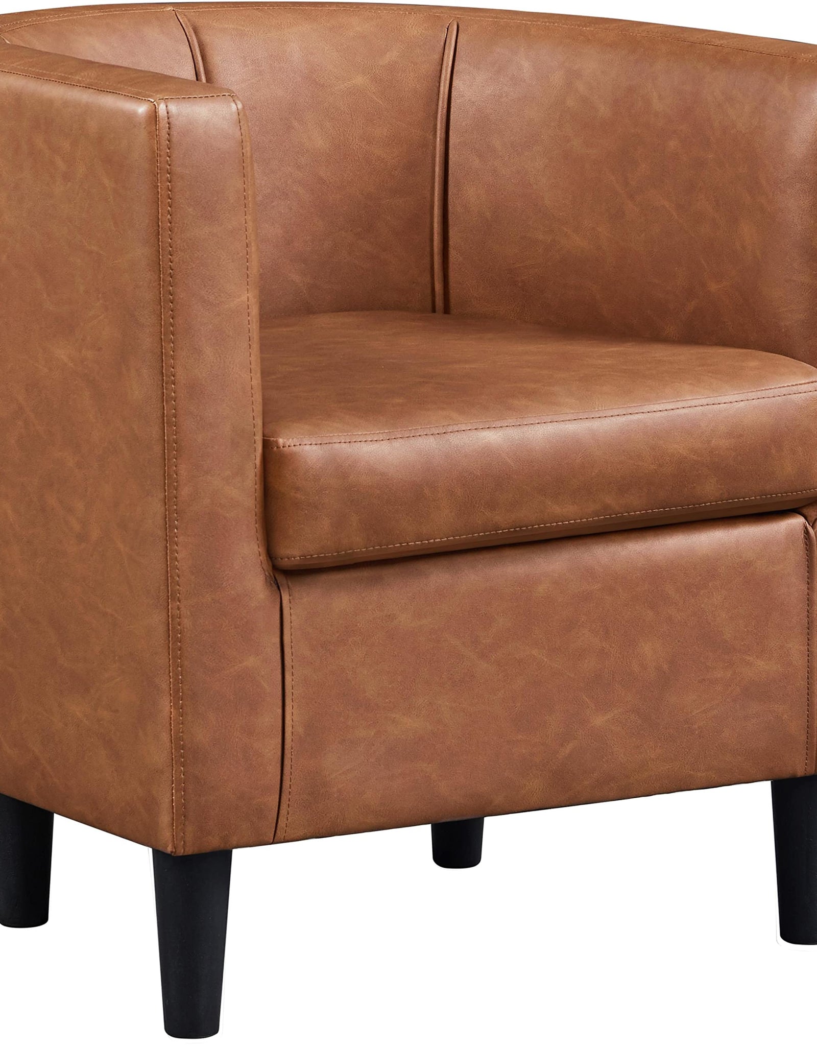 Yaheetech Accent Chair PU Leather Modern and Comfortable Armchairs Upholstered Barrel Sofa Chair for Living Room Bedroom Waiting Room Brown