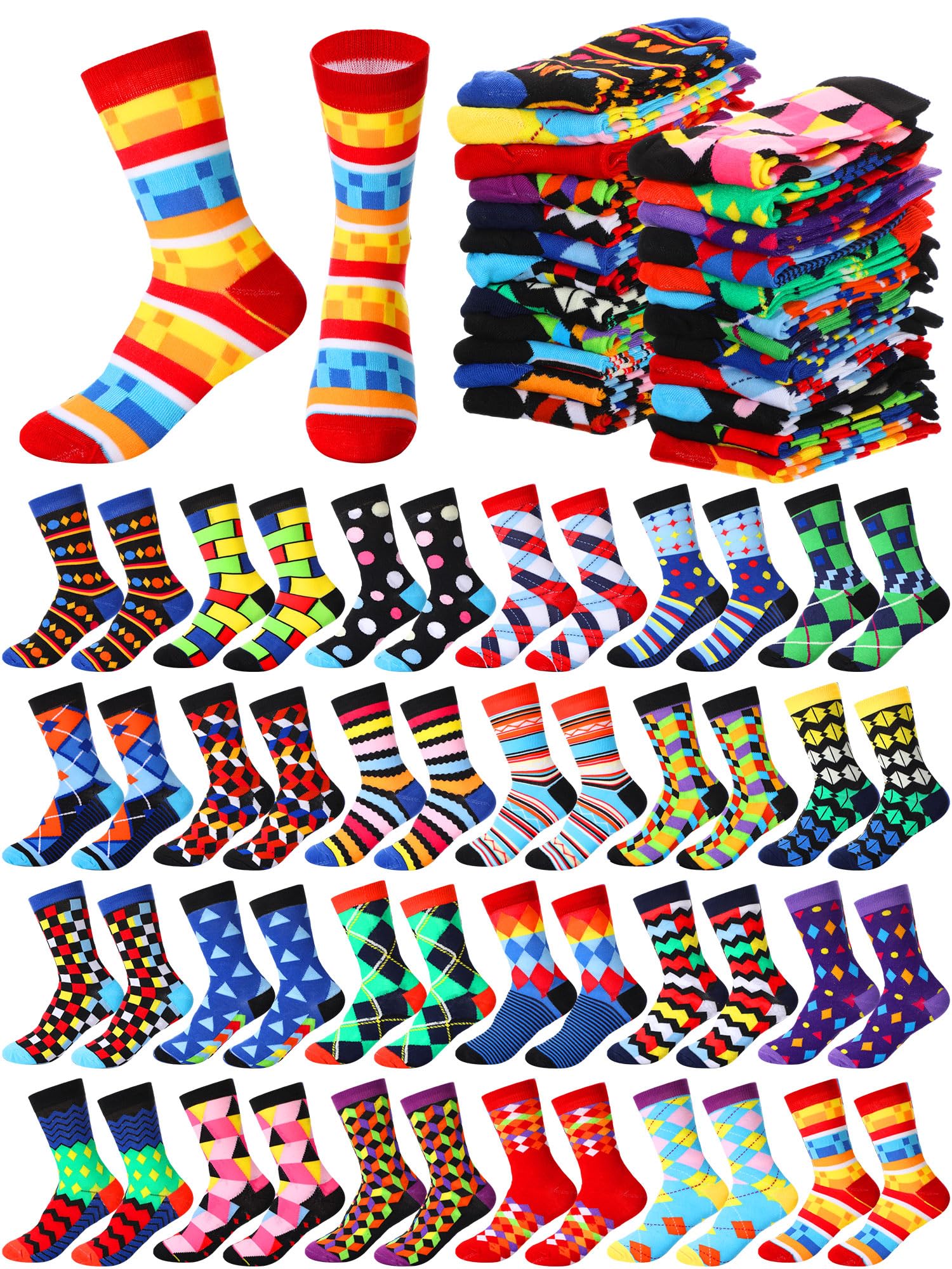 Shinymoon 24 Pairs Socks Bulk Fancy Funny Novelty Socks for Women Girls Holiday Gifts(Geometry Pattern)