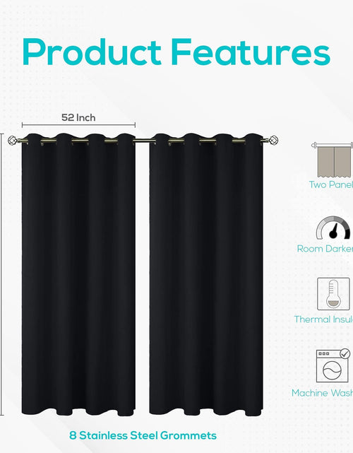 Charger l'image dans la visionneuse de galerie, Blackout Curtains for Bedroom Pack of 2 Window Hanging Panels 52 x 84 inch Black
