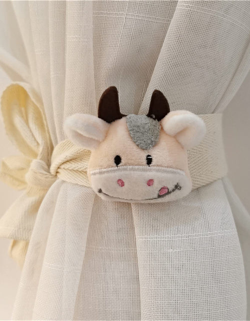 Load image into Gallery viewer, QIDHJH 2 Pack Curtain Tiebacks Cute Cartoon Animal Curtain Ties Embroidered Animal Shape Bedroom Accessories Curtain Holders for Baby’s Room Bedroom (Cattle)
