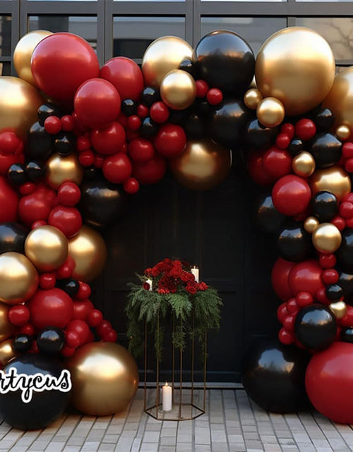 Load image into Gallery viewer, Red Black Gold Balloon Garland Double Stuffed Dark Ruby Red Balloon Arch Kit with 22 Inch Black Marble Balloon for Birthday Anniversary Graduation Scary New Year Party Decoration
