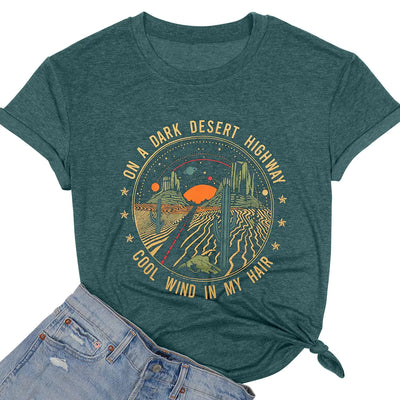 Adventure Shirts Women Retro Desert Highway T-Shirt Funny Nature Graphic Tee Casual Cotton Short Sleeve O-Neck Tee Tops