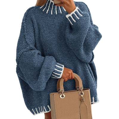 PRETTYGARDEN Womens Winter Oversized Pullover Sweaters Long Sleeve Mock Neck Chunky Knit Slouchy Jumper Tops (Grey BlueX-Small)
