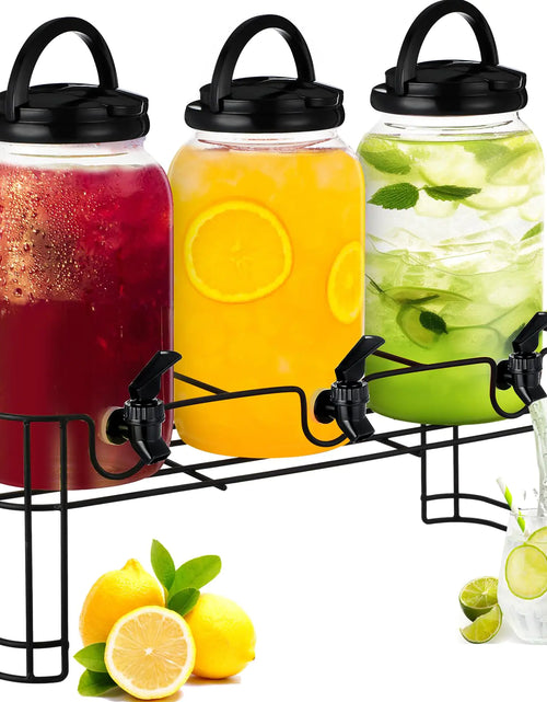 Load image into Gallery viewer, Tanlade Plastic Drink Dispenser with Stand Beverage Dispenser with Sturdy Metal Base Juice Dispensers for Parties Lemonade Jar with Spigot for Weddings Countertop Each 1 Gallon (Black)
